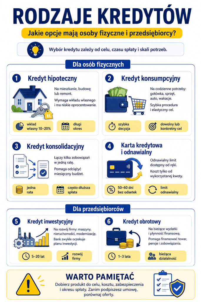 Rodzaje kredytów - infografika